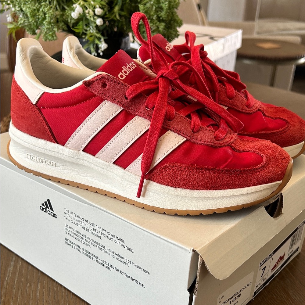 adidas Red and White Retro Cloudfoam Sneakers